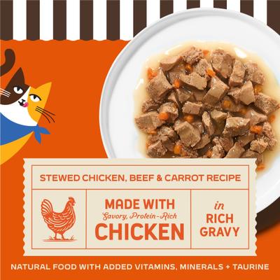 Show full view: Merrick Purrfect Bistro Stewed Chicken, Beef & Carrot Recipe in Rich Gravy Wet Cat Food, 3-oz can, case of 24 slide 4 of 9