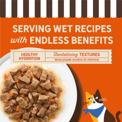 Show full view: Merrick Purrfect Bistro Stewed Chicken, Beef & Carrot Recipe in Rich Gravy Wet Cat Food, 3-oz can, case of 24 slide 5 of 9