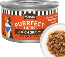 Merrick Purrfect Bistro Stewed Chicken, Beef & Carrot Recipe in Rich Gravy Wet Cat Food, 3-oz can, case of 24