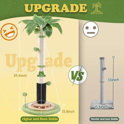 Show full view: KZLAA 45-in Sherpa Cat Scratching Post & Scratcher with Interactive Ball Toys & Self Groomer Brush, Green slide 6 of 6