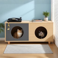 KZLAA 17-in Sherpa Cat Side Table with 2 Condos, Grey