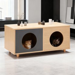 KZLAA 17-in Sherpa Cat Side Table with 2 Condos, Grey slide 2 of 6