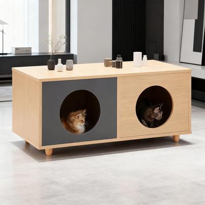 Show full view: KZLAA 17-in Sherpa Cat Side Table with 2 Condos, Grey slide 3 of 6