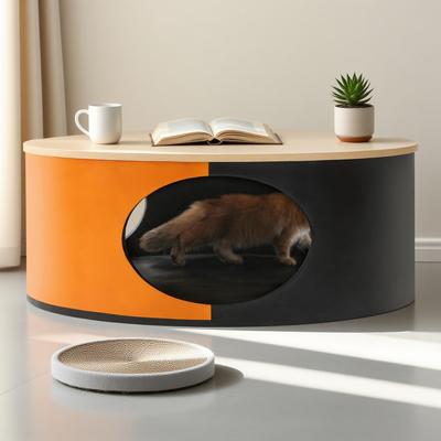 Show full view: KZLAA 15-in Sherpa Cat Coffee Table with Condo, Yellow slide 2 of 5