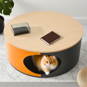 KZLAA 15-in Sherpa Cat Coffee Table with Condo, Yellow - Chewy.com