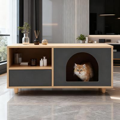 Show full view: KZLAA 17-in Sherpa Cat Side Table with Condo & Drawer, Grey slide 4 of 8