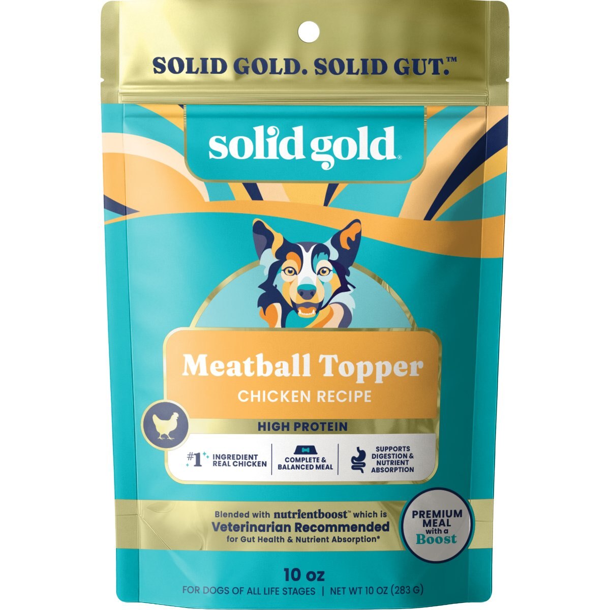 Solid Gold Chicken Flavor Gut Health High-Protein Dry & Wet Dog Food Topper, 10.5-oz pouch