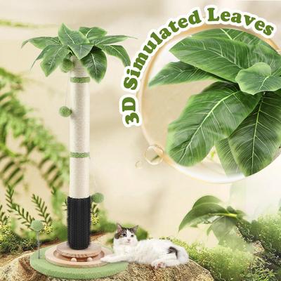 Show full view: KZLAA 45-in Sherpa Cat Scratching Post & Scratcher with Interactive Ball Toys & Self Groomer Brush, Green slide 5 of 6