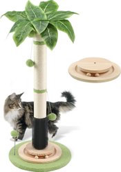 KZLAA 45-in Sherpa Cat Scratching Post & Scratcher with Interactive Ball Toys & Self Groomer Brush, Green