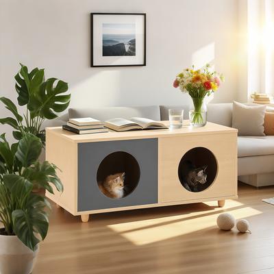 Show full view: KZLAA 17-in Sherpa Cat Side Table with 2 Condos, Grey slide 2 of 6