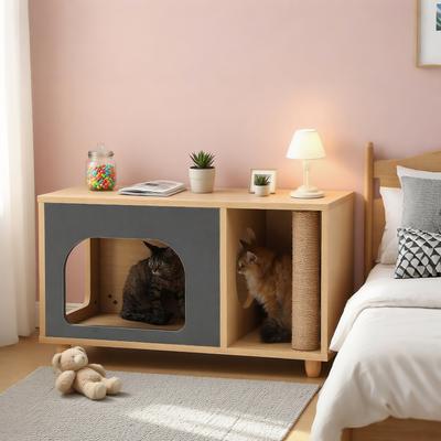 Show full view: KZLAA 17-in Sherpa Cat Condo with Side Tables & Scratching Posts, Grey slide 6 of 7