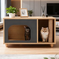 KZLAA 17-in Sherpa Cat Condo with Side Tables & Scratching Posts, Grey