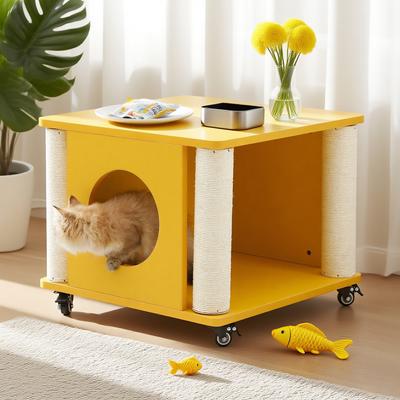 Show full view: KZLAA 17-in Sherpa Cat Coffee Table with Condo, Yellow slide 5 of 6