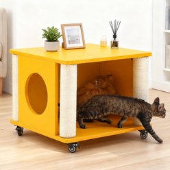 KZLAA 17-in Sherpa Cat Coffee Table with Condo, Yellow