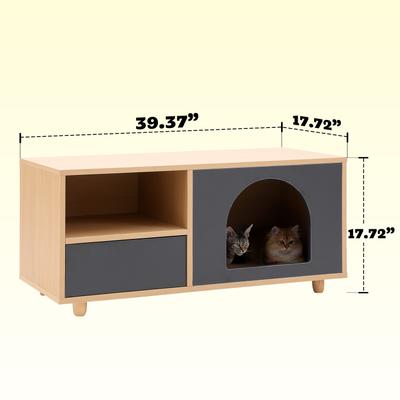 Show full view: KZLAA 17-in Sherpa Cat Side Table with Condo & Drawer, Grey slide 8 of 8