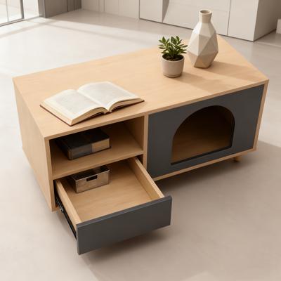 Show full view: KZLAA 17-in Sherpa Cat Side Table with Condo & Drawer, Grey slide 3 of 8