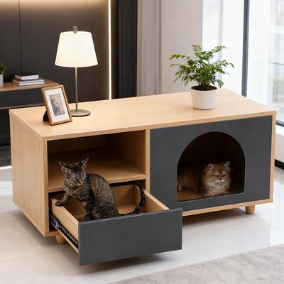 Show full view: KZLAA 17-in Sherpa Cat Side Table with Condo & Drawer, Grey slide 2 of 8