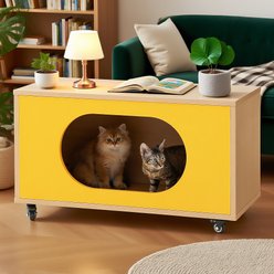 KZLAA Movable 17-in Sherpa Cat Condo Side Table, Yellow