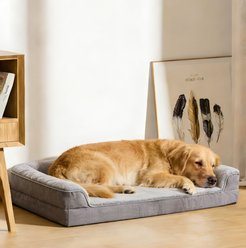 LFC PETS Waterproof Orthopedic Bolster Dog & Cat Bed with Removable Cover, Grey, X-Large