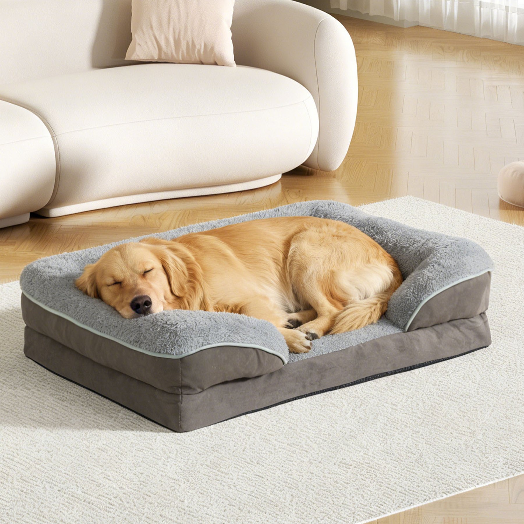 LFC PETS Water-resistant Orthopedic Bolster Dog & Cat Sofa Bed with Removable Cover, Grey, X-Large