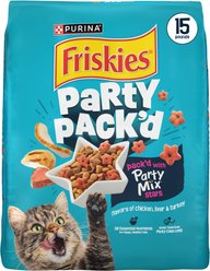 Friskies Party Pack'd with Flavors of Chicken, Liver & Turkey Indoor Dry Cat Food, 15-lb bag