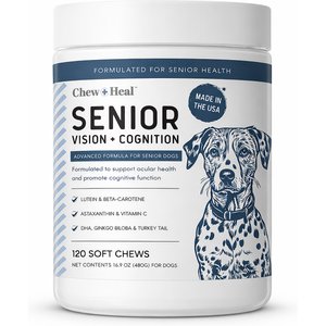 Chew + Heal Senior Vision + Cognition Soft Chews Supplement for Senior Dogs, 120 count