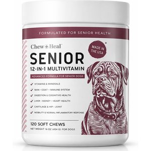 Chew + Heal Senior 12-In-1 Advanced Multivitamin Soft Chews Supplement for Senior Dogs, 120 count