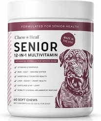 Chew + Heal Senior 12-In-1 Advanced Multivitamin Soft Chews Supplement for Senior Dogs, 60 count