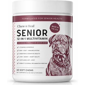 Chew + Heal Senior 12-In-1 Advanced Multivitamin Soft Chews Supplement for Senior Dogs, 60 count