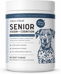 Chew + Heal Senior Vision + Cognition Soft Chews Supplement for Senior Dogs, 60 count