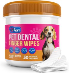 Dr. Paws Peanut Butter Scented Dog Dental Finger Wipes, 50 count
