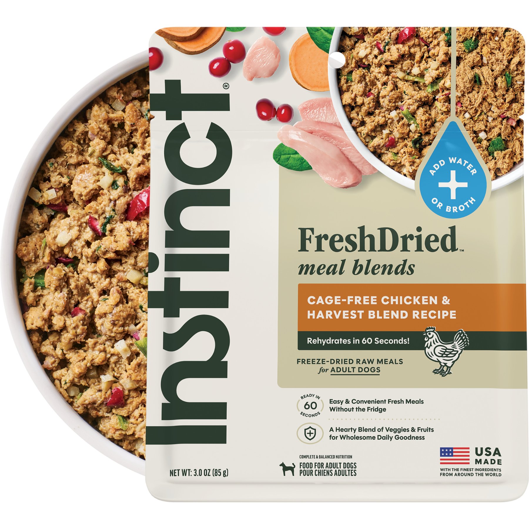 Instinct FreshDried Meal Blends Grain-Free Raw Chicken & Harvest Blend Freeze-Dried Dog Food, 3-oz bag
