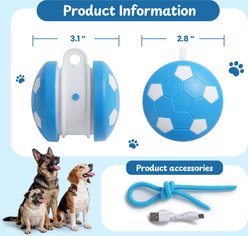 Nocciola Paw Soccer Roller & Moving Interactive Ball Dog Toy with Rope, Blue, Medium slide 2 of 6