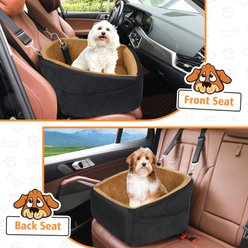 NEEZUKAR Dog Car Seat Booster with Thick Cushion for Small/Medium Dogs, 17.8 x 17.8 x 18.9-in, Black/Brown slide 2 of 5