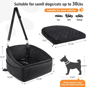 NEEZUKAR Dog Car Seat Booster with Thick Cushion for Small/Medium Dogs, 17.8 x 17.8 x 18.9-in, Black