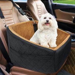 NEEZUKAR Dog Car Seat Booster with Thick Cushion for Small/Medium Dogs, 17.8 x 17.8 x 18.9-in, Black/Brown