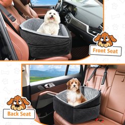 NEEZUKAR Dog Car Seat Booster with Thick Cushion for Small/Medium Dogs, 17.8 x 17.8 x 18.9-in, Black/Grey slide 2 of 6