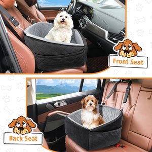 NEEZUKAR Dog Car Seat Booster with Thick Cushion for Small/Medium Dogs, 17.8 x 17.8 x 18.9-in, Black/Grey
