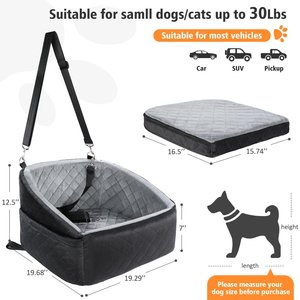 NEEZUKAR Dog Car Seat Booster with Thick Cushion for Small/Medium Dogs, 17.8 x 17.8 x 18.9-in, Black/Grey