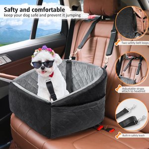 NEEZUKAR Dog Car Seat Booster with Thick Cushion for Small/Medium Dogs, 17.8 x 17.8 x 18.9-in, Black/Grey