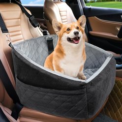 NEEZUKAR Dog Car Seat Booster with Thick Cushion for Small/Medium Dogs, 17.8 x 17.8 x 18.9-in, Black/Grey