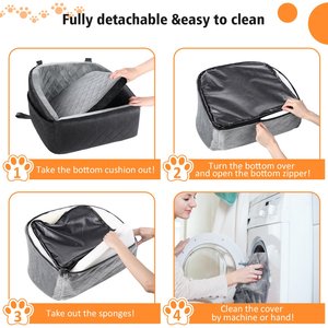 NEEZUKAR Dog Car Seat Booster with Thick Cushion for Small/Medium Dogs, 17.8 x 17.8 x 18.9-in, Black/Grey