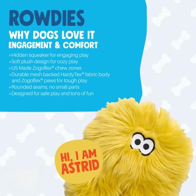 Show full view: West Paw Astrid Rowdies Durable Squeaky Plush Dog Toy, Citrus slide 3 of 11