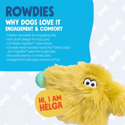 Show full view: West Paw Helga Rowdies Durable Squeaky Plush Dog Toy, Citrus slide 2 of 8