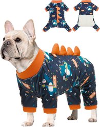 CuteBone Dino Small Dog Pajamas, Orange/Black, Large slide 1 of 9