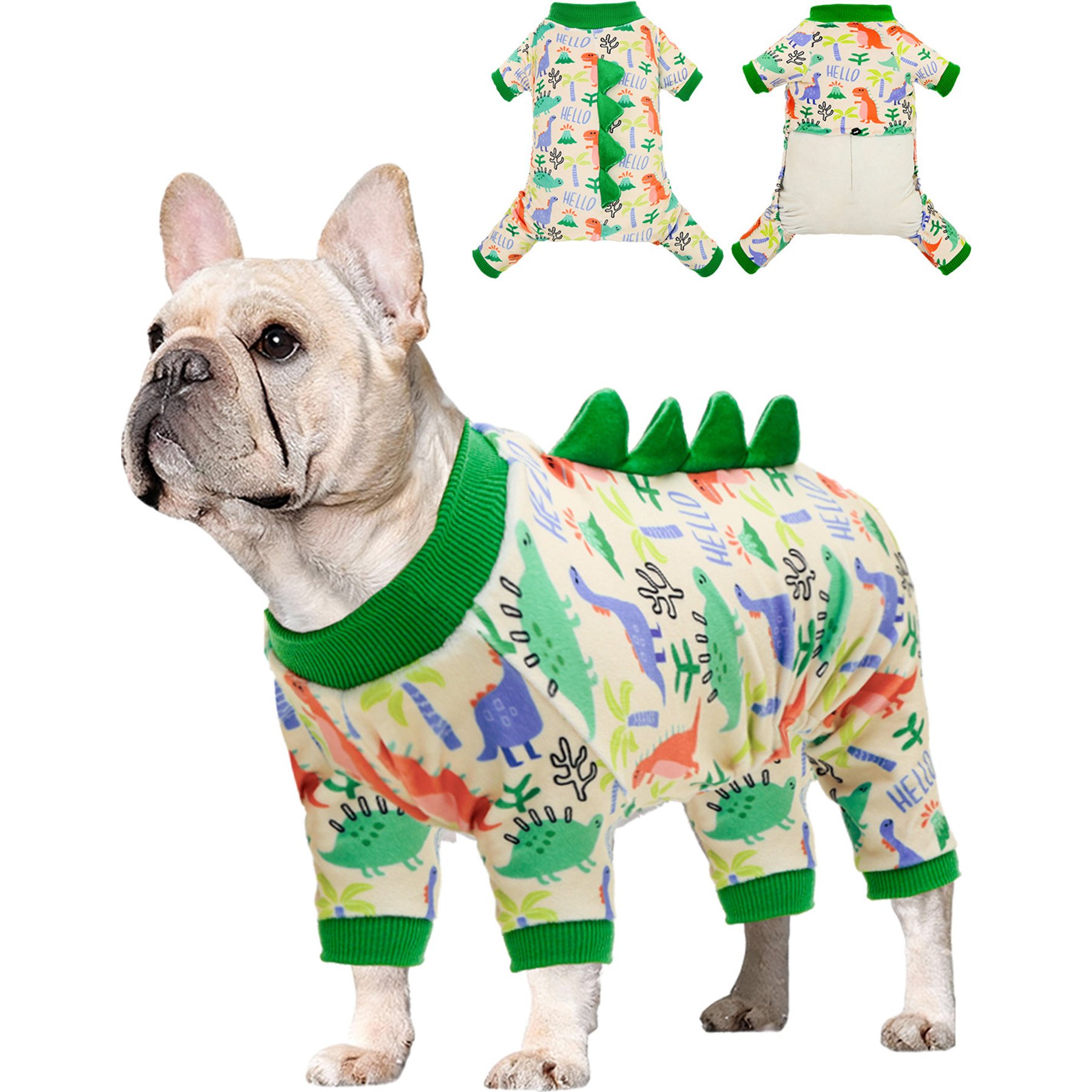 CuteBone Dino Small Dog Pajamas, Green, X-Small