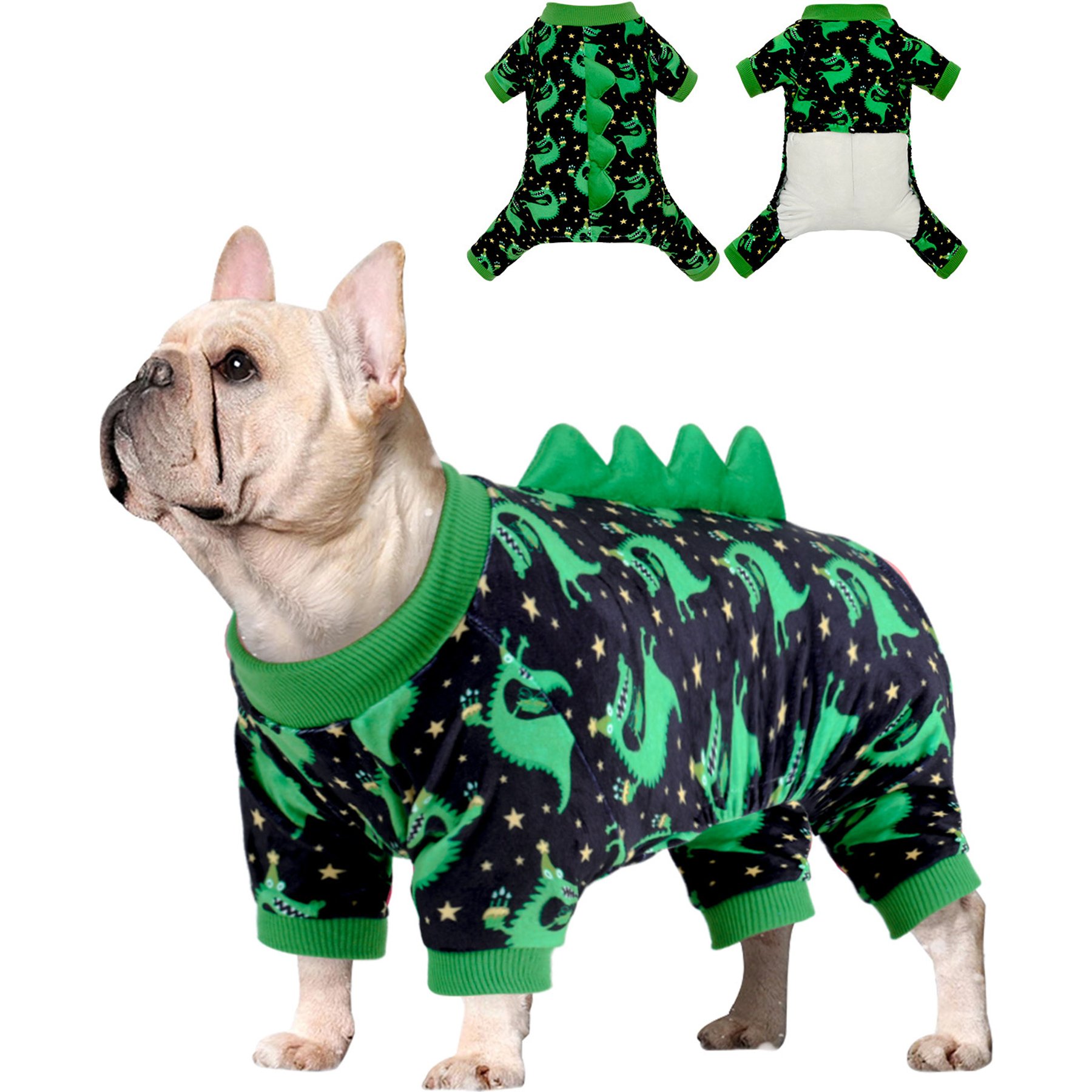 CuteBone Dino Small Dog Pajamas, Green/Black, Large
