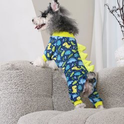 CuteBone Dino Small Dog Pajamas, Yellow/Blue, X-Large slide 2 of 9