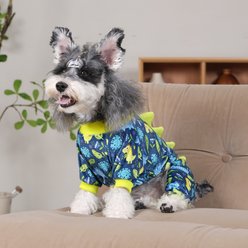 CuteBone Dino Small Dog Pajamas, Yellow/Blue, Medium slide 2 of 9