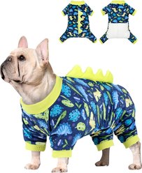 CuteBone Dino Small Dog Pajamas, Yellow/Blue, X-Large